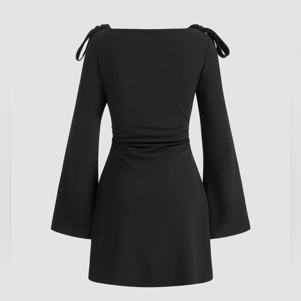 Cider BOAT NECKLINE SOLID RUCHED BOWKNOT MINI DRESS S CC15-10 - Picture 3 of 7
